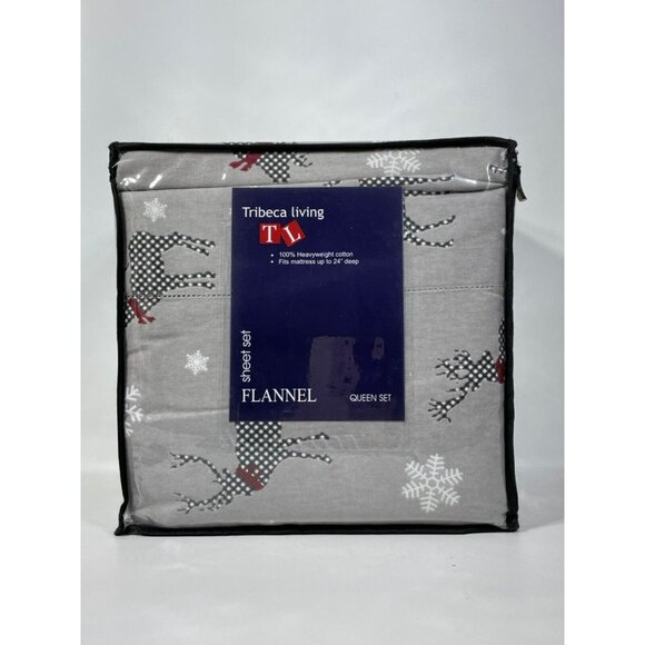 Tribeca Living WINTER BUCKS Flannel Sheet Set Queen Gray - Picture 3 of 8